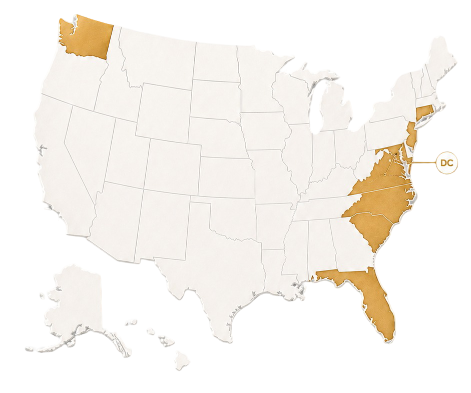 Map of the United States highlighting UBI Importers' priority East Coast markets